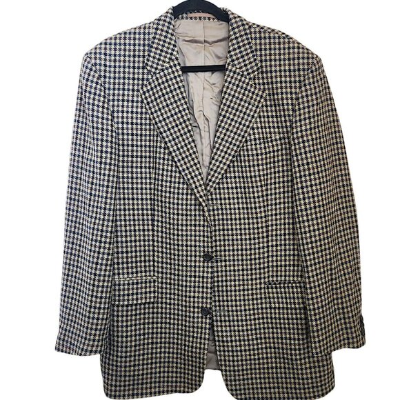 BOSS Blazer Cashmere Wool Sports Coat‎ 42 Plaid Checker Brown Double Vent - Picture 1 of 16